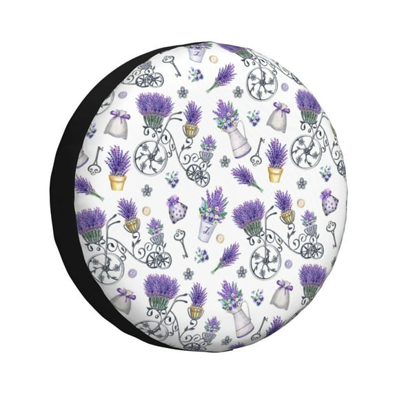 Susaid Lavender Bicycle Print Tire Covers,Waterproof Anti-UV Snow Sun Rain Tire Covers for RV,Truck, SUV, Trailer, Camper-15 inch