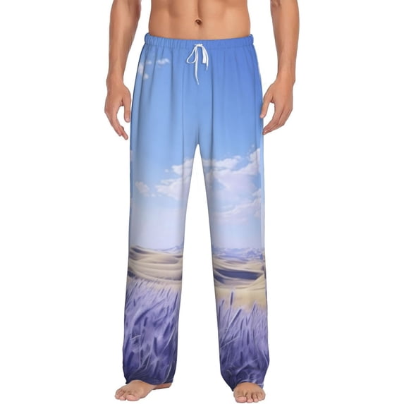 Susaid Lavender Fields Under Blue Sky Print Mens Pajama Pants Set Sleep & Lounge Pants, PJ Bottoms with Pockets and Button Fly-X-Large