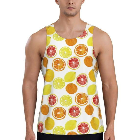Susaid Lemon Orange Print Men's Sleeveless Workout Running Tank Top Dry Fit Athletic Gym Sports Swim Beach Muscle Bodybuilding Shirts-X-Large