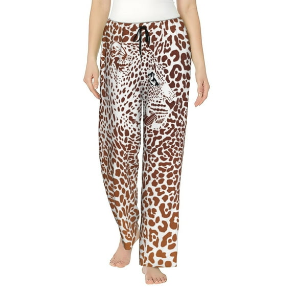 Susaid Leopard Brown Print Women Relaxing Pajama Pants Comfy Pj Bottoms Soft Printed Lounge Pant with Pockets, Home Pants-X-Large