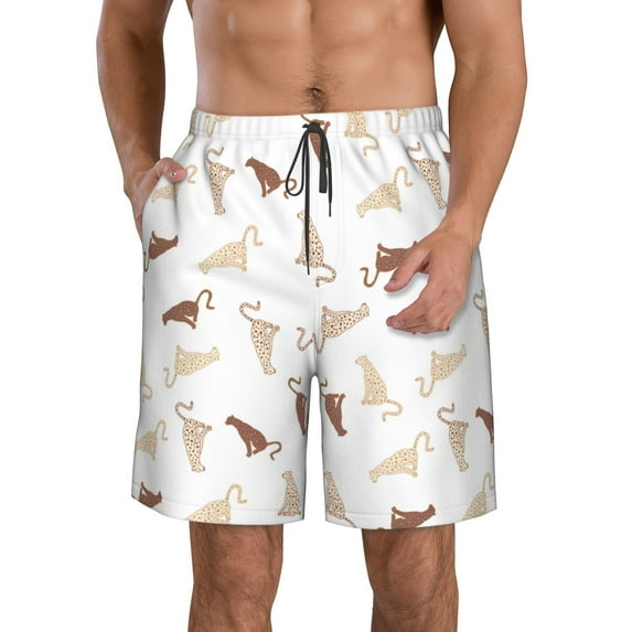 Susaid Leopard Print Print Men's Swim Trunks Hawaiian Bathing Mesh Lining Suit Swimsuits Beach Shorts with Pockets-Small