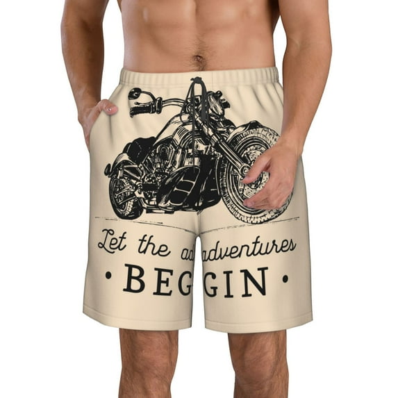 Susaid Let The Adventure Begin Print Men's Swim Trunks Hawaiian Bathing Mesh Lining Suit Swimsuits Beach Shorts with Pockets-Small
