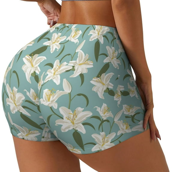 Susaid Lilies Flowers Print Intensify Workout Shorts for Women Seamless Scrunch Short Gym Yoga Running Sport Active Exercise Fitness Shorts-X-Large