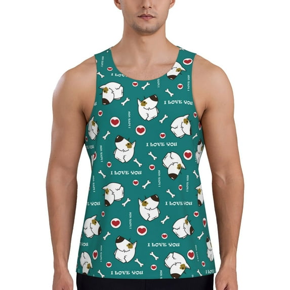 Susaid Love Dog Print Men's Sleeveless Workout Running Tank Top Dry Fit Athletic Gym Sports Swim Beach Muscle Bodybuilding Shirts-3X-Large