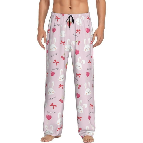 Susaid Love Rabbit Print Mens Pajama Pants Set Sleep & Lounge Pants, PJ Bottoms with Pockets and Button Fly-Medium