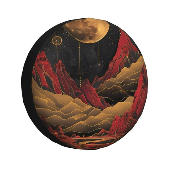 Susaid Lunar Mountains Golden Rivers Print Water Proof Spare Tire Cover Wheel Tire Dust-proof Cover Fit Trailer, RV, SUV and Many Vehicle-15 inch