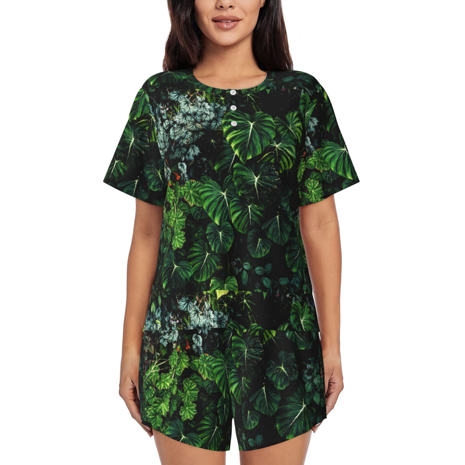 Green Flower Print Pajama Set For Cozy Nights
