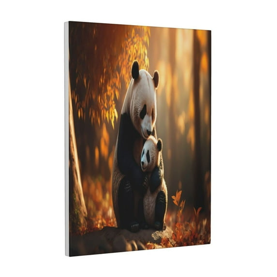 Susaid Maple Forest Panda Pattern Vertical Canvas Wall Decor 12x16in - Waterproof with Wood Frame & Damage-Free Hanging Kit
