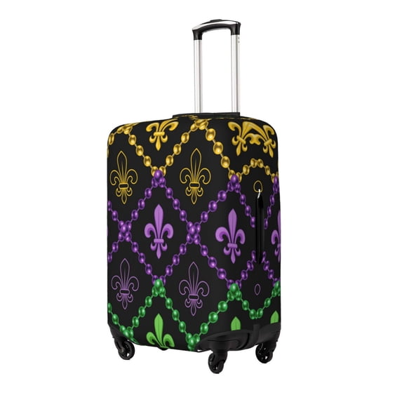 Susaid Mardi Gra Geometric Print Elastic Washable Suitcase Cover with Hidden Zipper, Fits 18-32 Inch Luggage for Protection During Travel-X-Large