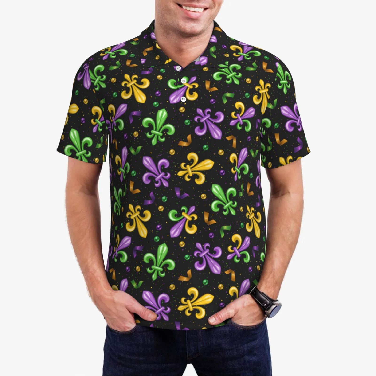 Susaid Mardi Gras Carnival4 Print Men's Short Sleeve Polo Shirt, Golf ...