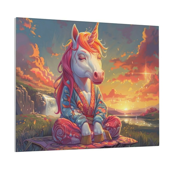 Susaid Meditating Cute Horse Pattern Canvas Wall Decor Poster Framed Artwork Decoration for Bedroom Home Office Ready to Hang,Horizontal