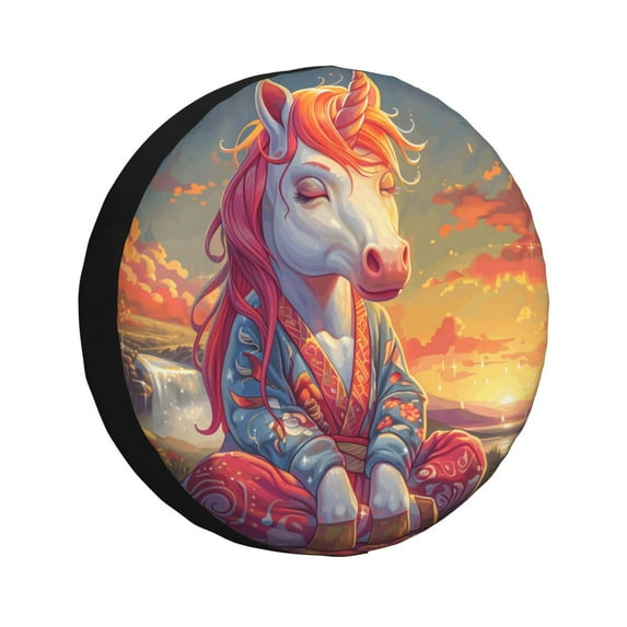 Susaid Meditating Cute Horse Print Tire Covers,Waterproof Anti-UV Snow Sun Rain Tire Covers for RV,Truck, SUV, Trailer, Camper-16 inch