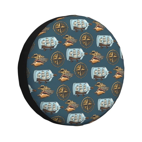 Susaid Miniature Ship In Bottle Print Tire Covers,Waterproof Anti-UV Snow Sun Rain Tire Covers for RV,Truck, SUV, Trailer, Camper-17 inch