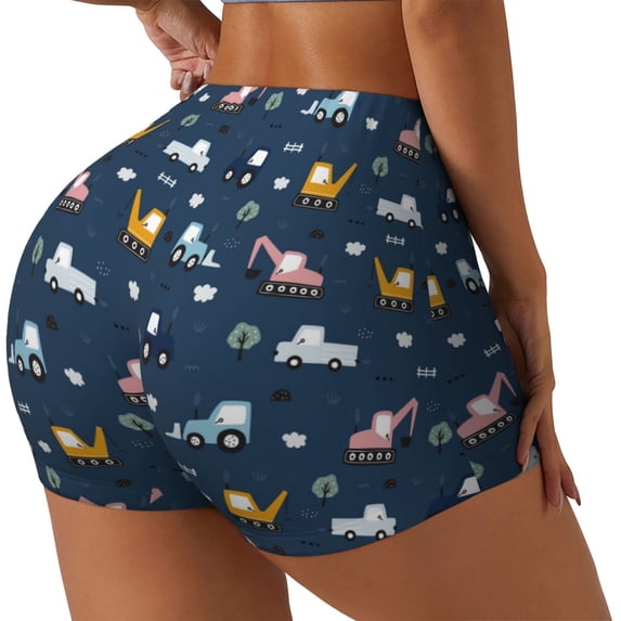 Susaid Modern Modern Excavator Print Intensify Workout Shorts for Women Seamless Scrunch Short Gym Yoga Running Sport Active Exercise Fitness Shorts-Large
