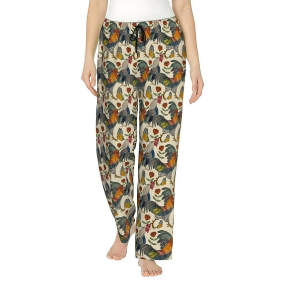 Susaid Multi-Colored Roosters Print Women Relaxing Pajama Pants Comfy Pj Bottoms Soft Printed Lounge Pant with Pockets, Home Pants-Large
