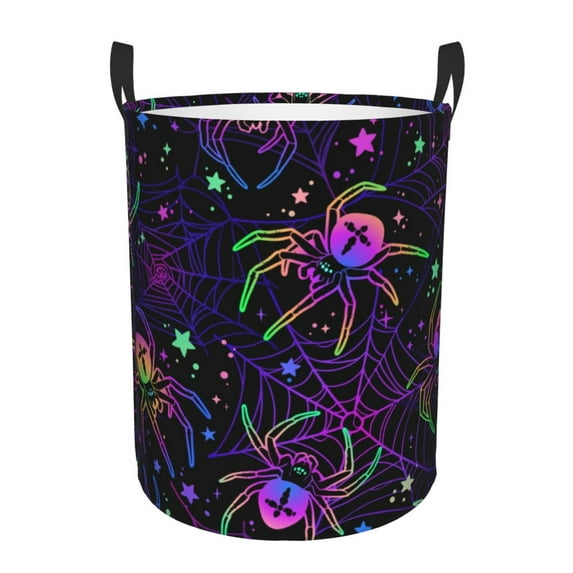 Susaid Multi-colored Spiders Print Waterproof Oxford Cloth Storage Circular Laundry Hamper BasketCapacity for Home-Small