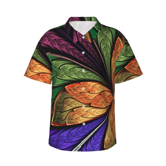 Susaid Multicolored Beautiful Flower1 Print Short Sleeve Shirts Button Down Casual Shirts Summer Beach Aloha Button Down Short Sleeve for Men ,3X-Large