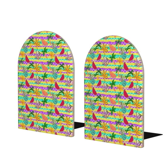 Susaid Multicolored Tropical Print Wooden Bookends Decorative Book Ends for Shelves Heavy Books Holder Organizer Non-Slip Desk Book End for Kids Room Office School 1 Pairs