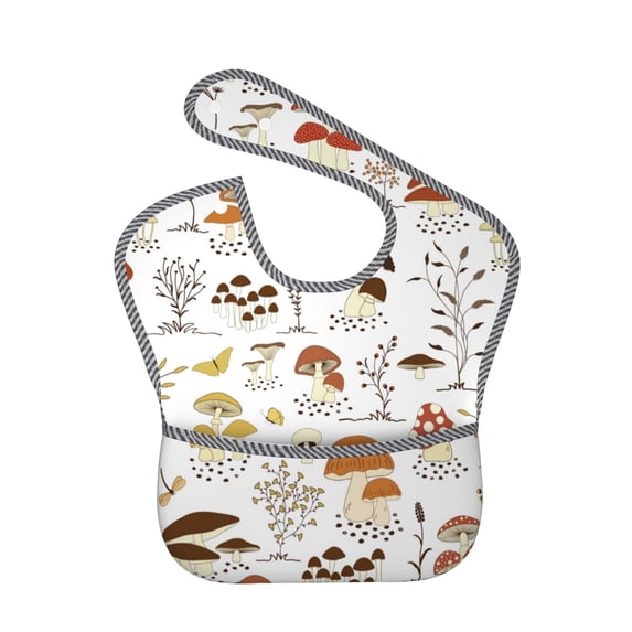 Susaid Mushrooms And Butterflies Print Bibs for Babies Toddlers Adjustable Waterproof Free Soft Durable Bibs for eating with Large Pocket Food Catcher