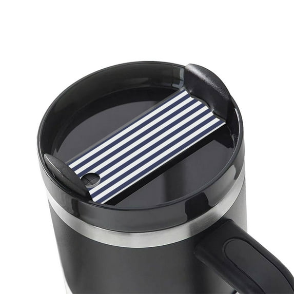 Susaid Navy Blue And White Stripes Print Name Plates Acrylic Lid Topper DIY Blank Name Tags Nameplate Bulk for Tumbler ID Cup Christmas Bottle Accessories Decorations Compatible with Stanley