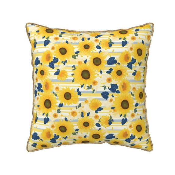 Susaid Navy Blue Leaf Sunflower Print Velvet Throw Pillow Covers Home Art Deco Pillowcase Square Pillow Case Cushion Cover for Bed Sofa Living Room Car Indoor and Outdoor-16"x16"