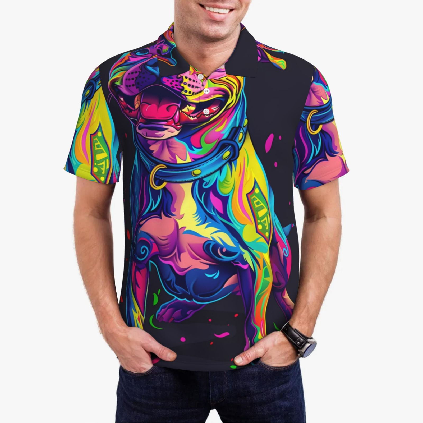 Polo Neck T-Shirt (Men) - Pitbull Glitter (7 Colours)
