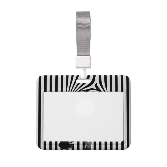 Susaid Optical Zebra Illusion Print ID Badge Holder with Double-Sided Windows Horizontal Hard Plastic Case Black Card Protector Pouch for Office School ID Credit Cards