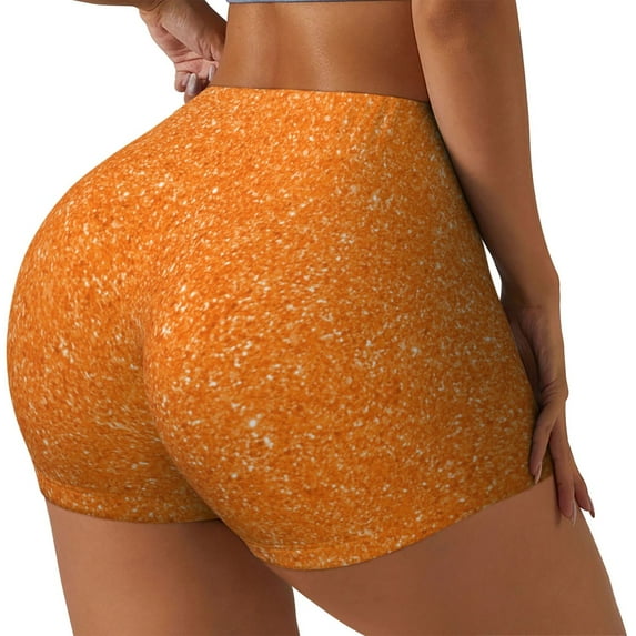 Susaid Orange Glitter2 Print Intensify Workout Shorts for Women Seamless Scrunch Short Gym Yoga Running Sport Active Exercise Fitness Shorts-XX-Large