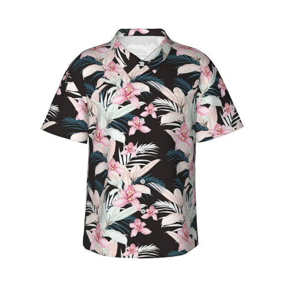 Susaid Orchids Flowers Print Hawaiian Shirts for Men Women,Hawaiian Summer Short-Sleeve Casual Relaxed-Fit Button-Down,Medium