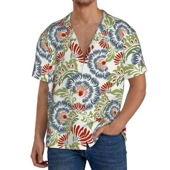 Susaid Paisley Floral 5 Print Men's Polo Shirts Button Down Short Sleeve Casual Summer Beach Vintage Shirts for Men-XX-Large
