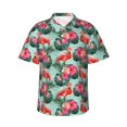 thumbnail image 1 of Susaid Palm Leaves Flamingo Print Short Sleeve Shirts Button Down Casual Shirts Summer Beach Aloha Button Down Short Sleeve for Men ,Small, 1 of 7