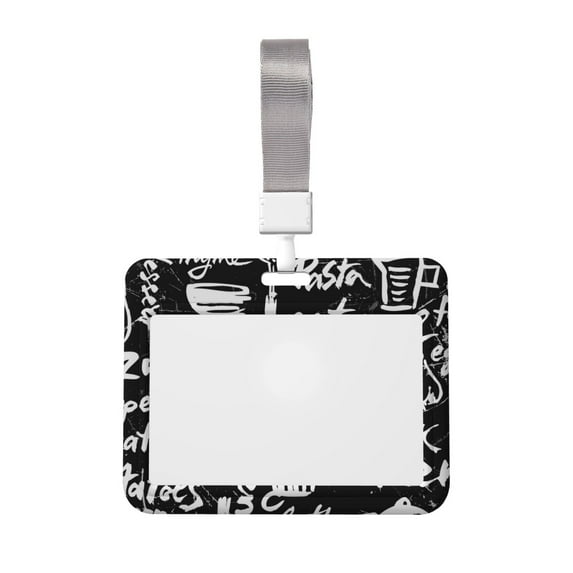 Susaid Pasta Bacon Print ID Badge Holder with Double-Sided Windows Horizontal Hard Plastic Case Black Card Protector Pouch for Office School ID Credit Cards
