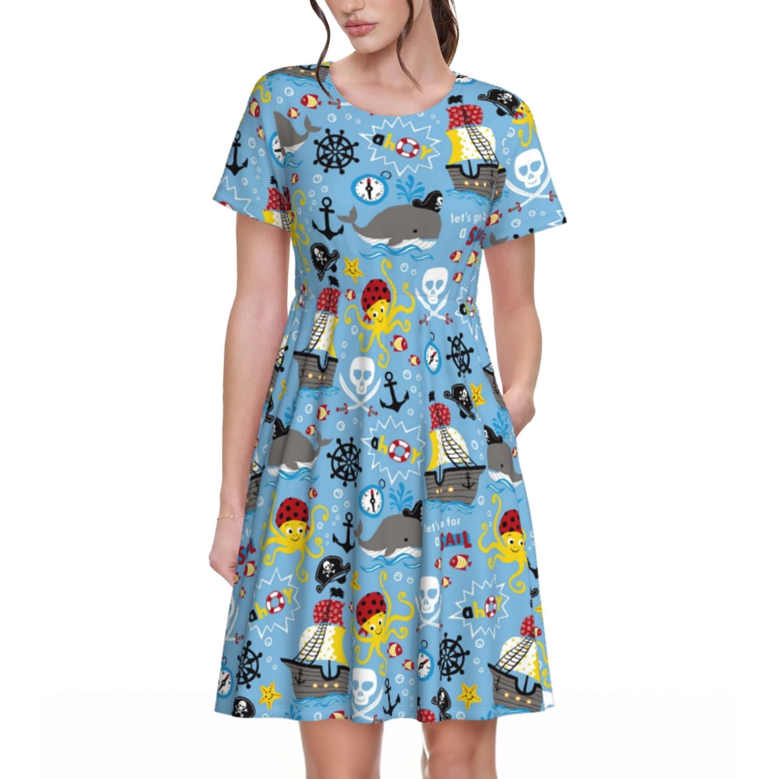 Marine Organism Pattern Backless Long Dress