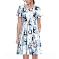 thumbnail image 1 of Susaid Playful Penguins and Snowmen Pattern Women's Casual Floral Print Crewneck Short Sleeve A Line Boho Maxi Dress, 1 of 6