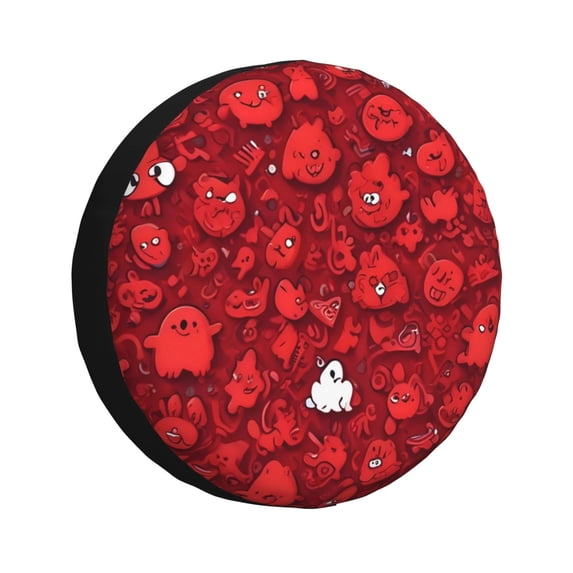 Susaid Playful Red Cartoon Faces Print Water Proof Spare Tire Cover Wheel Tire Dust-proof Cover Fit Trailer, RV, SUV and Many Vehicle-17 inch