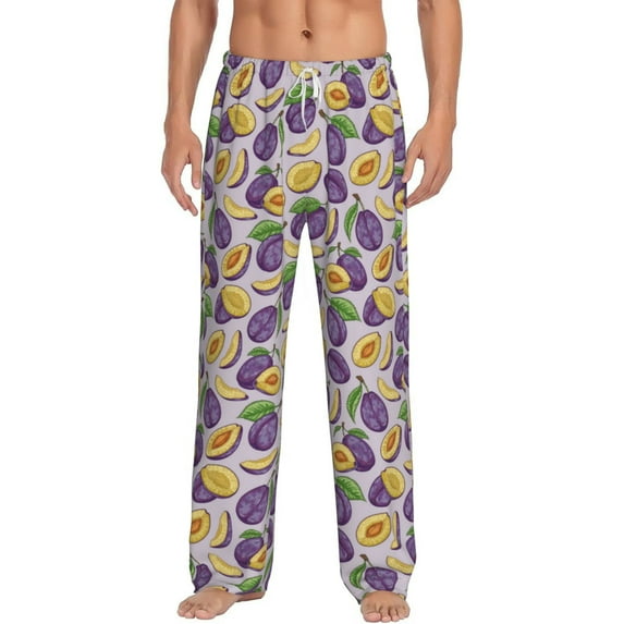 Susaid Plum Print Mens Pajama Pants Set Sleep & Lounge Pants, PJ Bottoms with Pockets and Button Fly-XX-Large
