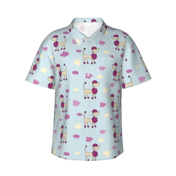 Susaid Poodle Dog Print Hawaiian Shirts for Men Women,Hawaiian Summer Short-Sleeve Casual Relaxed-Fit Button-Down,XX-Large