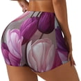 thumbnail image 1 of Susaid Purple And Pink Tulip Bouquet Print Intensify Workout Shorts for Women Seamless Scrunch Short Gym Yoga Running Sport Active Exercise Fitness Shorts-Large, 1 of 8