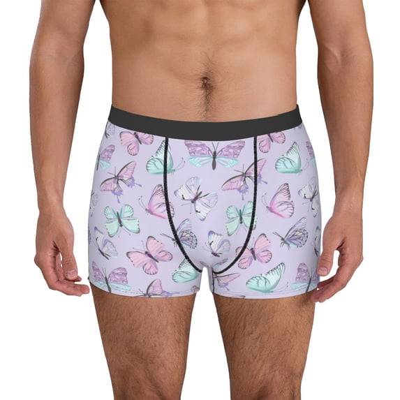 Susaid Purple Butterfly Print Men's Mesh Boxer Briefs Cooling Breathable Sports Underwear Wide Waistband Boxer Briefs W/Fly-Medium