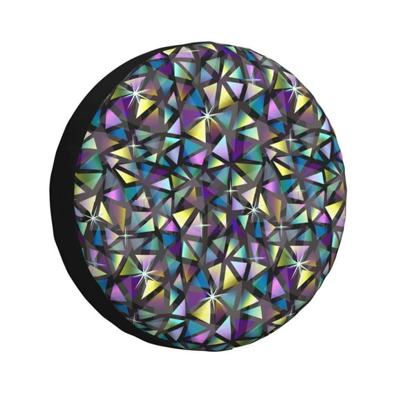 Susaid Purple-Gold Triangles Print Tire Covers,Waterproof Anti-UV Snow Sun Rain Tire Covers for RV,Truck, SUV, Trailer, Camper-16 inch