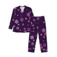 thumbnail image 1 of Susaid Purple Snow Flakes Print Men's Long Sleeve Pajama Set, Two-Piece Button-Down Loungewear PJs Set, Comfortable Sleepwear for Relaxation-Medium, 1 of 7