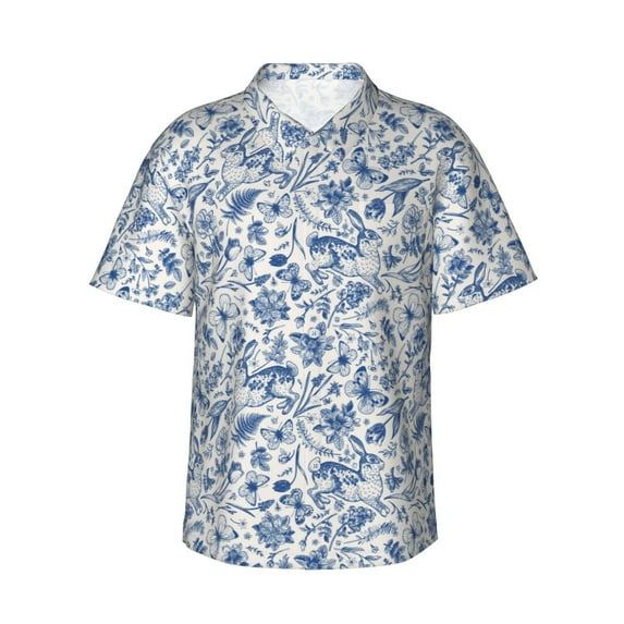Susaid Rabbit And Butterfly Print Short Sleeve Shirts Button Down Casual Shirts Summer Beach Aloha Button Down Short Sleeve for Men ,XX-Large