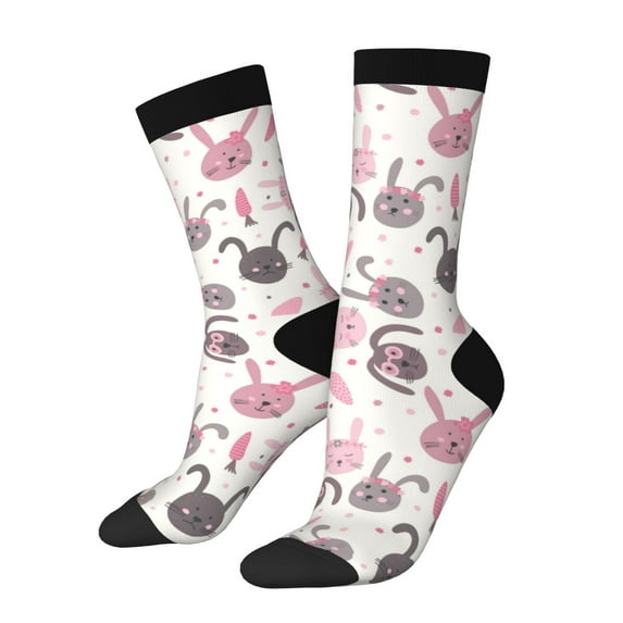 Susaid Rabbit And Carrot Print Men's Moisture Wicking Cushioned Crew Work Boot Socks Suitable for Size 36-45