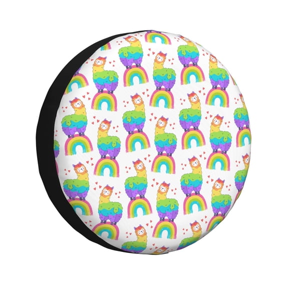 Susaid Rainbow Llama Print Tire Covers,Waterproof Anti-UV Snow Sun Rain Tire Covers for RV,Truck, SUV, Trailer, Camper-17 inch