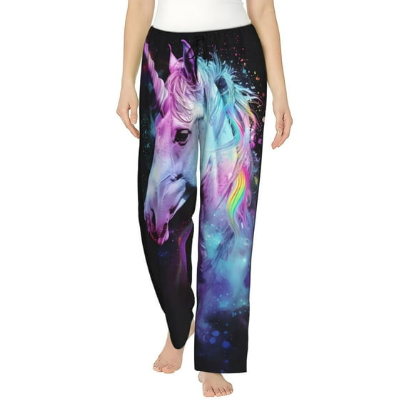 Susaid Rainbow Spotted White Horse Print Women Relaxing Pajama Pants Comfy Pj Bottoms Soft Printed Lounge Pant with Pockets, Home Pants-Medium