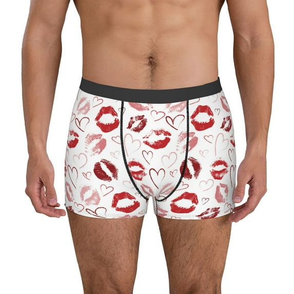 Susaid Red Lips Print Men's Mesh Boxer Briefs Cooling Breathable Sports Underwear Wide Waistband Boxer Briefs W/Fly-Small