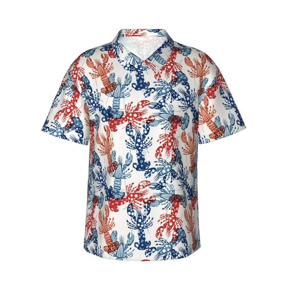 Susaid Red Lobster Print Hawaiian Shirts for Men Women,Hawaiian Summer Short-Sleeve Casual Relaxed-Fit Button-Down,XX-Large