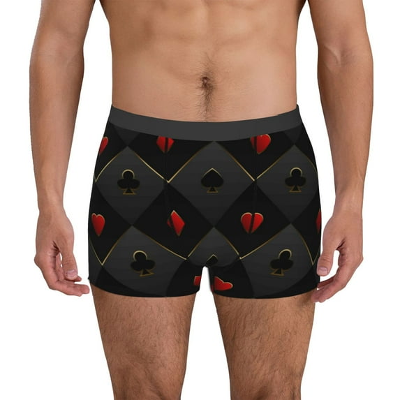 Susaid Red Poker Print Men's Mesh Boxer Briefs Cooling Breathable Sports Underwear Wide Waistband Boxer Briefs W/Fly-Small