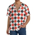 thumbnail image 1 of Susaid Red and black argyle Print Men's Polo Shirts Button Down Short Sleeve Casual Summer Beach Vintage Shirts for Men-XX-Large, 1 of 5