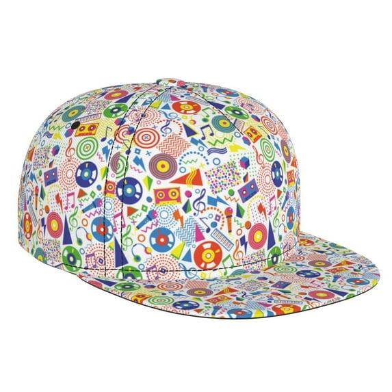 Susaid Retro Musi Disco Print Baseball Cap Hip Hop Style Flat Visor Adjustable Outdoor Cap Unisex Adjustable Breathable